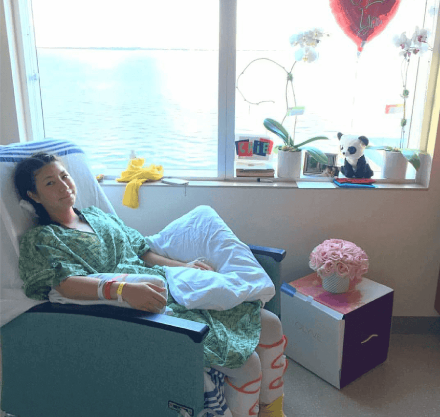 Chié Dambara in the hospital during her 2015 preventive-surgery recovery